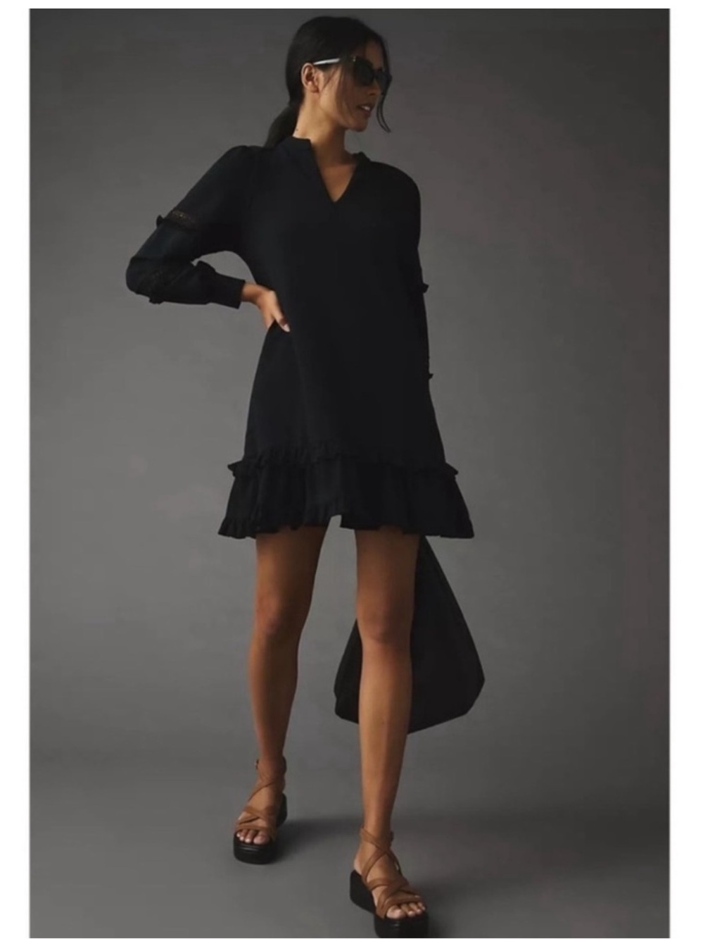 Sundays by Wearsundays Black Ruffle Hem Dress Size M